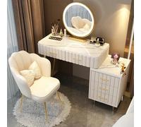AnYaBinni Tocador con Cajones, Armadietto y Silla de Terciopelo para Mujeres y Niñas Mesa de Maquillaje Moderno Espejo LED lo, 3 Colores y Brillo Ajustable