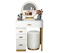 AnYaBinni Tocador con Espejo, 3 Iluminación Colores y Brillo Ajustable, Juego de Tocador Set con 4 Cajones y Taburete para Dormitorio, 50/60 * 40 * 75 CM