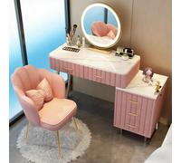 AnYaBinni Tocador con Espejo LED Iluminación, 3 Colores Brillo Ajustable, Tocador de Maquillaje con Silla de Terciopelo y 5 Cajones para Mujeres, Niñas, L:80/100 CM