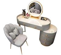 AnYaBinni Tocador con Espejo LED, Tres Colores Brillo Ajustable, Moderno Tocador de Maquillaje con5 Cajones de Madera Maciza, Silla de Terciopelo para Dormitorio, 80/100 * 40 * 78 CM