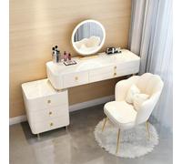 AnYaBinni Tocador con LED Espejo, 3 Colores y Brillo Ajustable, Tocador de Maquillaje Moderno con 5 Cajones, Gran Capacidad de Almacenaje, Tocador con Silla de Terciopelo para Dormitorio