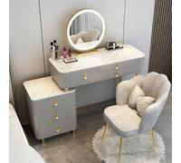 AnYaBinni Tocador con LED Espejo y Sedia in Velluto Set, 3 Colores y Brillo Ajustable, Tocador de Maquillaje con 6 Cajones da Madera para Mujeres, Niñas, 80/100 * 40 * 78 CM