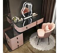 AnYaBinni Tocador con Luces LED y Espejo en La Nube, 3 Ajustes de Color y Brillo, Mesa de Maquillaje con 6 Cajones y Silla de Terciopelo para Dormitorio, 80/100 * 40 * 76 CM