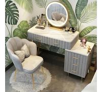 AnYaBinni Tocador de Maquillaje con LED Espejo, 3 Colores y Brillo Ajustable, Moderno Tocador con 5 cajones y Silla Velvet para Dormitorio Moderno, 80/100 * 40 * 76 CM