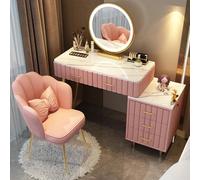 AnYaBinni Tocador de Maquillaje con Luz LED y Espejo, 3 Brillo Ajustable, Escritorio de Maquillaje con 5 Cajones, Tocador Grande con Silla de Terciopelo, Estilo Moderno, 80/100 * 40 * 76 CM