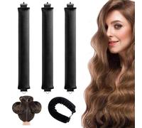 Anyasen 3 Piezas Rizador de Pelo Sin Calor,Heatless Hair Curlers,Rizador Pelo Sin Calor de Goma,para Cabellos de Longitud Media a Larga, Cabello Largo (Negro)