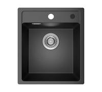 ANYCEE Fregadero Cocina Negro 40x46 cm, 80% Arena Cuarzo Fregadero Cocina 1 Seno Incl Sifón para Armarios Bajos a Partir 40 cm Ancho