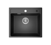 ANYCEE Fregadero Cocina Negro 40x46 cm, 80% Arena Cuarzo Fregadero Cocina 1 Seno Incl Sifón para Armarios Bajos a Partir 40 cm Ancho