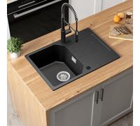 ANYCEE Fregadero Negro 65x45 cm, Fregadero Granito Negro con Escurridor para Mueble Bajo 40 Cm