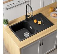 ANYCEE Fregadero Negro 78x45 cm con Escurridor, Fregadero Granito Para Mueble Bajo 45 cm