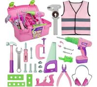 ANYCESO Juego de Herramientas eléctricas para niños, Juguete para niños a Partir de 3 años, Destornillador inalámbrico, Juguete de construcción, para niños de 3, 4, 5, 6, 7, 8 años, Rosa