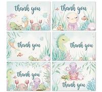 AnyDesign 36 Pack Sea Animal Thank You Cards Bulk Watercolor Cute Ocean Creatures Note Cards with Envelopes Stickers Funny Cartoon Blank Greeting Cards for Birthday Baby Shower, 4 x 6 Inch