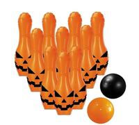 AnyDesign Juego de 12 bolos inflables de Halloween, gigante, cara de | Expresión de calabaza naranja y negra, juego de juegos de bolos, para fiestas, decoración de actividades al aire libre e