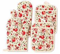 AnyDesign Juego de 4 manoplas de horno y soportes para ollas de granada | Hojas de frutas de otoño, resistentes al calor, antideslizantes, guantes de horno de cocina con almohadillas calientes
