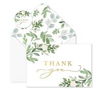 AnyDesign Paquete de 24 tarjetas de agradecimiento con sobres, calcomanías de hojas verdes de acuarela, tarjetas de notas en blanco, tarjetas de felicitación de agradecimiento para boda, baby shower,