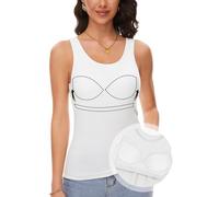 ANYFITTING Camiseta de Tirantes para Mujer con Sujetador Integrado Top Básico Yoga Camiseta para Mujer sin Mangas con Cuello Redondo Camiseta de Tirantes Acolchada de Verano Blanco M