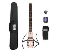 Anygig - Guitarra eléctrica de viaje ultraligera con diapasón de palisandro de 64 cm, guitarra compacta de cuerpo sólido con brazos y piernas desmontables, color rosa