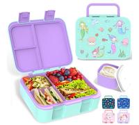 Anyiner Lonchera bento a prueba de fugas con múltiples compartimentos y tarro de salsa, caja de aperitivos portátil para niños y adultos, escuela de trabajo, sirena verde lago