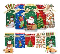 Anyingkai 50pcs Bolsa de Dulces Navideños,Bolsa de Dulces set,Bolsas de Regalo de Comunion,Bolsas de Regalo con Cordón de Navidad,Bolsas de Regalo con Cordón,Bolsa Navidad (Clásico)