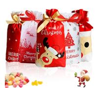 Anyingkai 50pcs Bolsa de Dulces Navideños,Bolsa de Dulces set,Bolsas de Regalo de Comunion,Bolsas de Regalo con Cordón de Navidad,Bolsas de Regalo con Cordón,Bolsa Navidad (rojo)