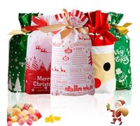 Anyingkai 50pcs Bolsa de Dulces Navideños,Bolsa de Dulces set,Bolsas de Regalo de Comunion,Bolsas de Regalo con Cordón de Navidad,Bolsas de Regalo con Cordón,Bolsa Navidad (Rojo verde)