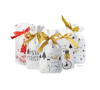 Anyingkai 50pcs Bolsa de Dulces Navideños,Bolsa de Dulces set,Bolsas de Regalo de Comunion,Bolsas de Regalo con Cordón de Navidad,Bolsas de Regalo con Cordón,Bolsa Navidad (Rojo y blanco-b)