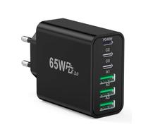 ANYKON Cargador USB C, 65 W GaN Multiple Charger, 6 puertos USBC macho cargador múltiple PD 3.0 Power Adapter USB Fuente de alimentación para iPhone 17 16 15 14 13 12 11 Pro Max XS, Samsung, MacBook