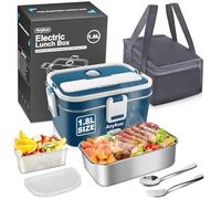 Anykuu 100W 1.8L Fiambrera Electrica Extra Grande 3 en 1 Tartera Eléctrica Cuenco eléctrico Portatil 12V/24V/220V con Bolsa Térmica y Cubiertos-Acero Inoxidable para Coche Camión y Trabajo