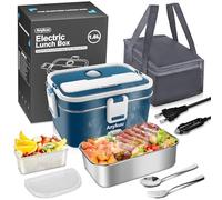 Anykuu 100W Fiambrera Electrica 1.8L 3 en 1Tartera Eléctrica Cuenco eléctrico Portatil 12V/24V/220V para Coche Camión y Trabajo Fiambrera Térmica con Bolsa Térmica Acero Inoxidable Cubiertos