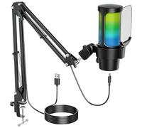 Anykuu Micrófono Condensador PC 1 con Brazo Articulado, RGB para Streaming, Condensador Cardioide 192kHz/24bit con Botón de Silencio, Plug & Play para PC, Mac, PS4/PS5, Gaming, Podcast y Grabación