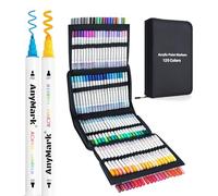 AnyMark 120 Colores Marcadores de Pintura Acrílica, Doble Punta Punto y Fina, Rotuladores Acrílicos para Piedra, Madera, Vidrio, Roca y Manualidades DIY