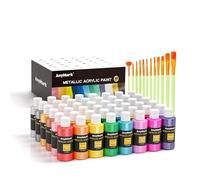 AnyMark Pintura Acrílica Metálica, 48 Colores con 12 Pinceles, Botellas de 60 ml, Set de Pintura Acrílica con Brillo para Lienzo, Piedra y Madera