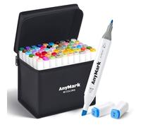 AnyMark Rotuladores Alcohol, 60 Colores Marcadores Alcohol de Doble Punta Biselada y Fina, para Adultos Bocetos, Cómics, Colorear, Cuerpo Blanco