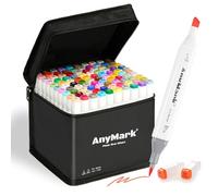 AnyMark Rotuladores alcohol de doble punta pincel y cincel 100 + 1 colores con estuche para dibujo ilustración y coloreado