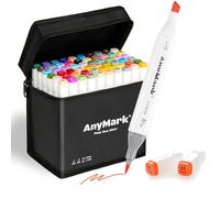 AnyMark Rotuladores alcohol de doble punta pincel y cincel 60 + 1 colores con estuche para dibujo ilustración y coloreado