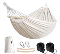 Anyoo Hamaca de Algodón para Jardín con Barra de Madera Curvada de 40 cm Hamaca Cómoda Portátil con Bolsa de Viaje Compacta, Patio Interior/Exterior