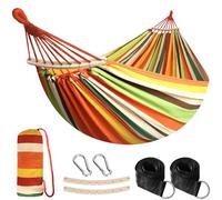 Anyoo Hamaca de Algodón para Jardín con Barra de Madera Curvada de 40 cm Hamaca Cómoda Portátil con Bolsa de Viaje Compacta, Patio Interior/Exterior