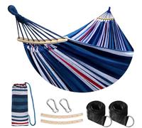 Anyoo Hamaca de jardín con Varilla de Madera, Hamaca cómoda portátil con Accesorio de cinturón, Funda de Transporte para terraza Interior/Exterior Garden Beach (Azul/Rojo/Blanco)