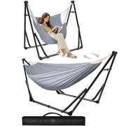 Anyoo Hamaca y Silla de Algodón Con Soporte Plegable, Set Portátil de Doble Uso Para Interior y Exterior, Jardín, Terraza, Patio, Camping, Cubierta