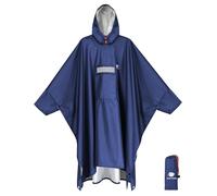 ANYOO Poncho de lluvia impermeable con mangas y bolsillo, ligero y reutilizable, chaqueta impermeable con capucha para actividades al aire libre, Azul oscuro, Talla única