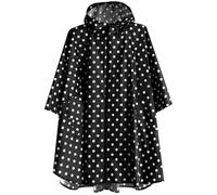 Anyoo Poncho de lluvia impermeable ligero reutilizable senderismo con capucha chaqueta para actividades al aire libre, negro con lunares, talla única