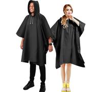 ANYOO Poncho de lluvia impermeable para adultos, paquete de 2 capas de lluvia reutilizables de PEVA con capucha con cordón para festivales, camping, senderismo, viajes, talla única, Negro, Altoa única