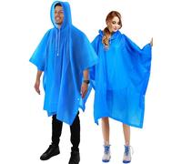 ANYOO Poncho de lluvia impermeable para adultos, paquete de 2 capas de lluvia reutilizables de PEVA con capucha con cordón para festivales, camping, senderismo, viajes, talla única, azul, Altoa única