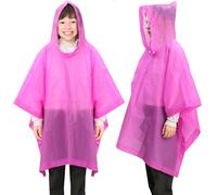 ANYOO Poncho de lluvia impermeable para niños y niñas, paquete de 2 capas de lluvia ligeras de PEVA con capucha grande para niños de altura de 100 a 150 cm, Rosa