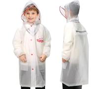 ANYOO Poncho impermeable para niños, chaqueta impermeable reutilizable con espacio trasero expandible para niños y niñas, senderismo, camping, Blanco y rojo., 120-130