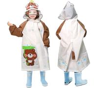 ANYOO Poncho impermeable para niños, chubasquero ligero con mangas largas para niños y niñas, senderismo al aire libre, camping, Bear-2XL, 120-130