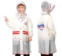 ANYOO Poncho impermeable para niños con mangas largas, impermeable ligero con capucha y espacio adicional para niños y niñas, senderismo, camping, blanco, 110-120