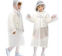 ANYOO Poncho impermeable para niños y niñas, paquete de 2 capas impermeables ligeras con capucha con mangas largas para niños camping, viajes, blanco nieve, 110-150
