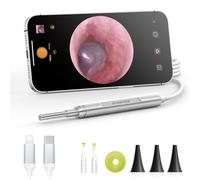 AnyScope Otoscopio digital compatible con dispositivos iPhone y Android, cámara de oído HD con herramientas de eliminación de cera, otoscopio de video con luz, captura fotos y videos (plateado)