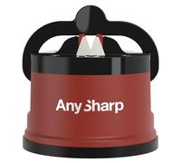 AnySharp Afilador de Cuchillos, Seguridad sin Manos, Ventosa, Afila con Seguridad Todos los Cuchillos de Cocina, Ideal para Acero Endurecido y Dentados, El Mejor del Mundo, Compacto, Rojo Ladrillo